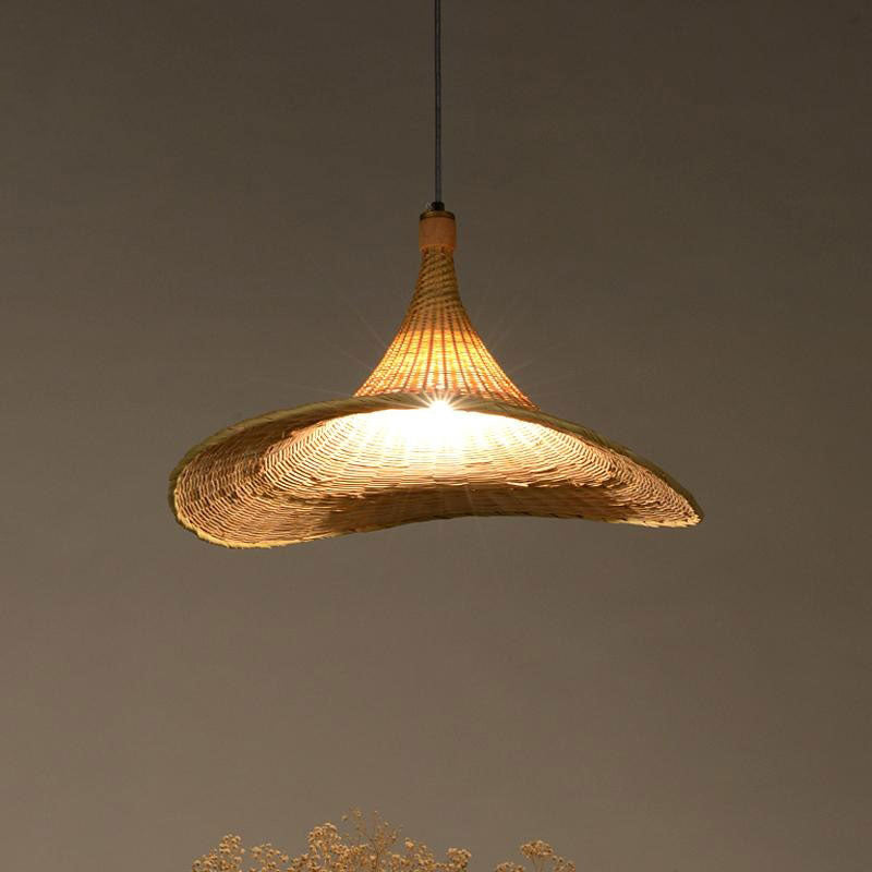 Bamboo Wicker Rattan Hat Pendant Light By Artisan Living-6
