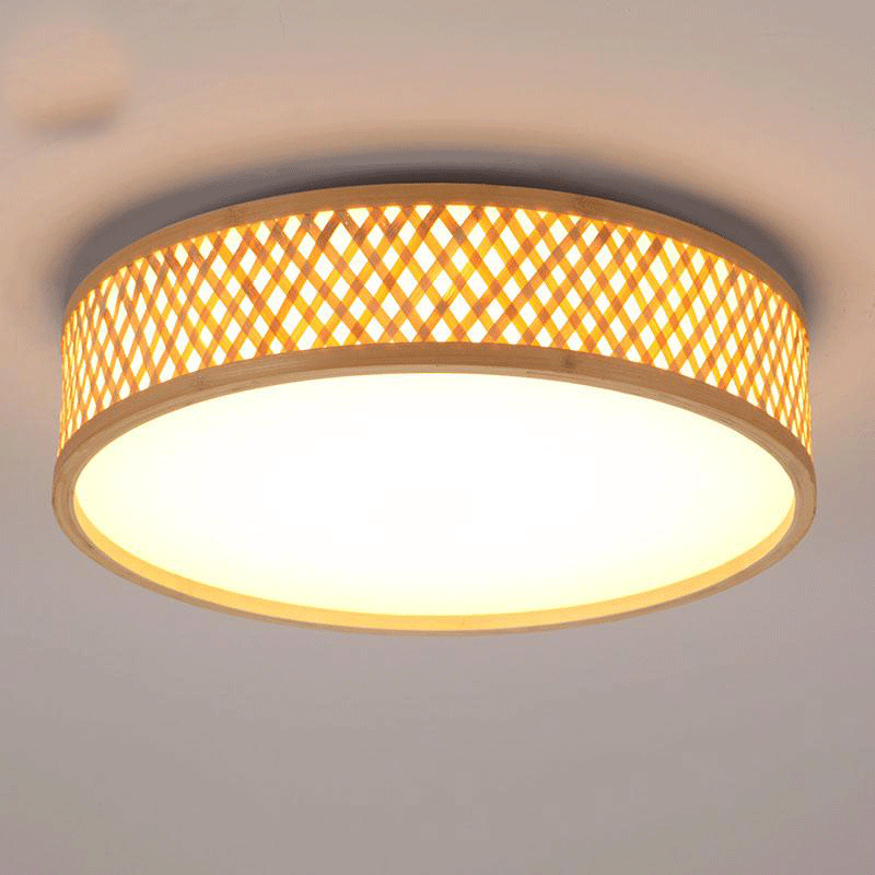 Round Bamboo Wicker Rattan Acrylic LED Ceiling Light by Artisan Living-6