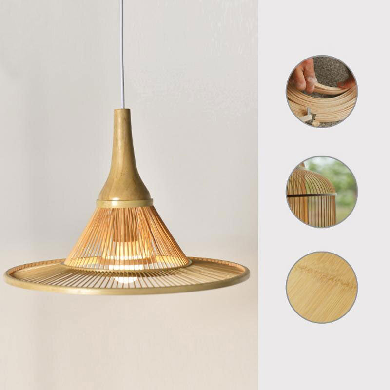 Bamboo Wicker Rattan Hat Shade Pendant Lighting By Artisan Living-5