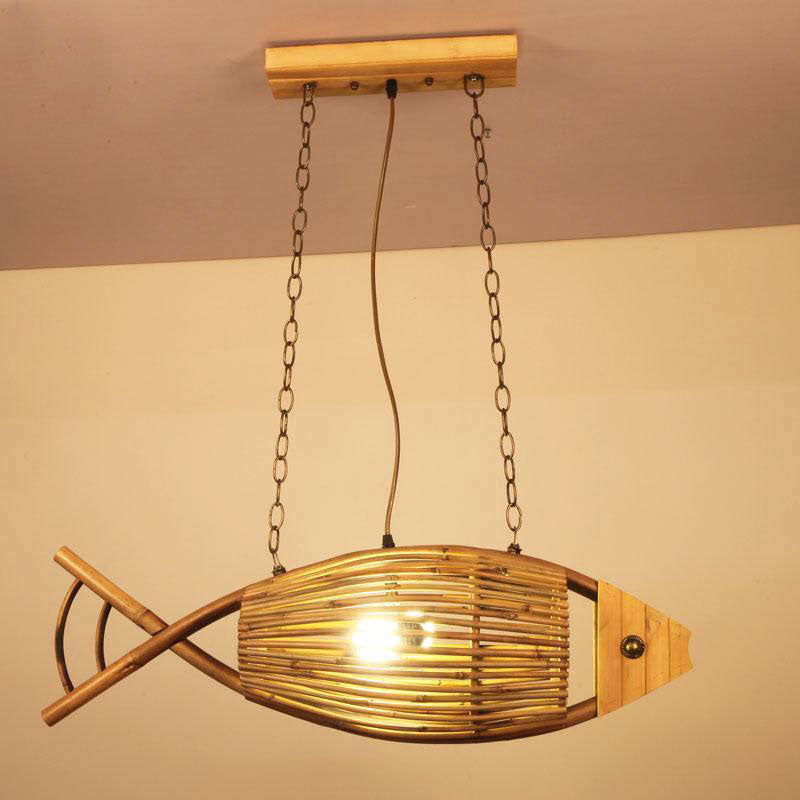 Handmade Craft Bamboo Fish Shade Pendant Light By Artisan Living-6