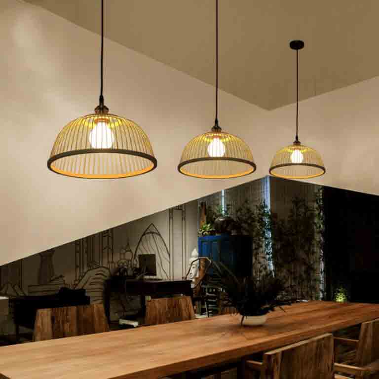 Small Bamboo Wicker Rattan Cover Shade Pendant Light By Artisan Living-6