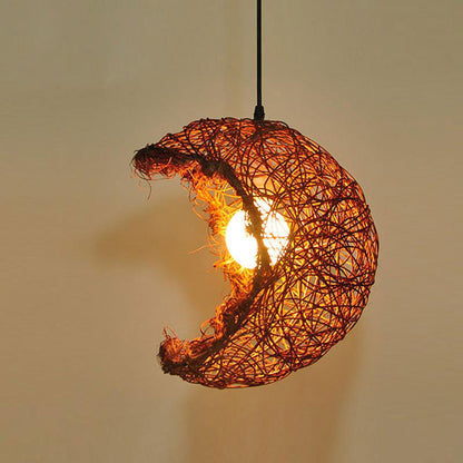Wicker Rattan Shade Moon Pendant Light By Artisan Living | ModishStore | Pendant Lamps