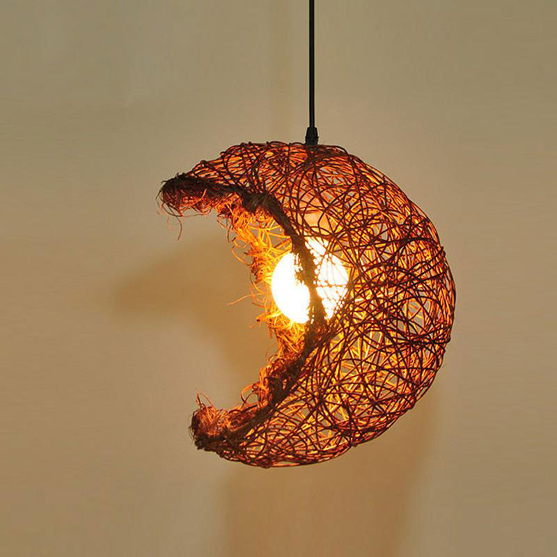 Wicker Rattan Shade Moon Pendant Light By Artisan Living-3