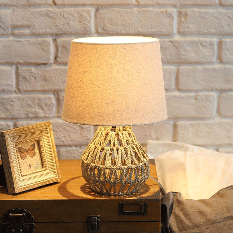 Handmade Hemp Rope Iron Fabric Shade Table Lamp by Artisan Living-3