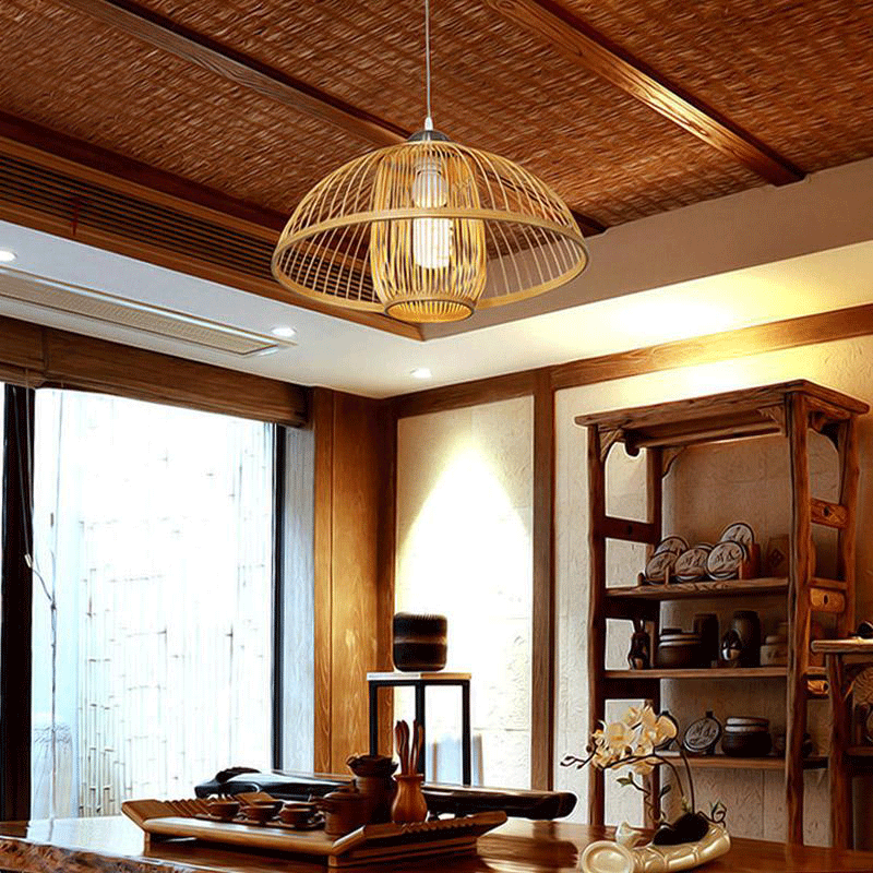 Bamboo Wicker Rattan Shade Flower Bud Pendant Light By Artisan Living-5