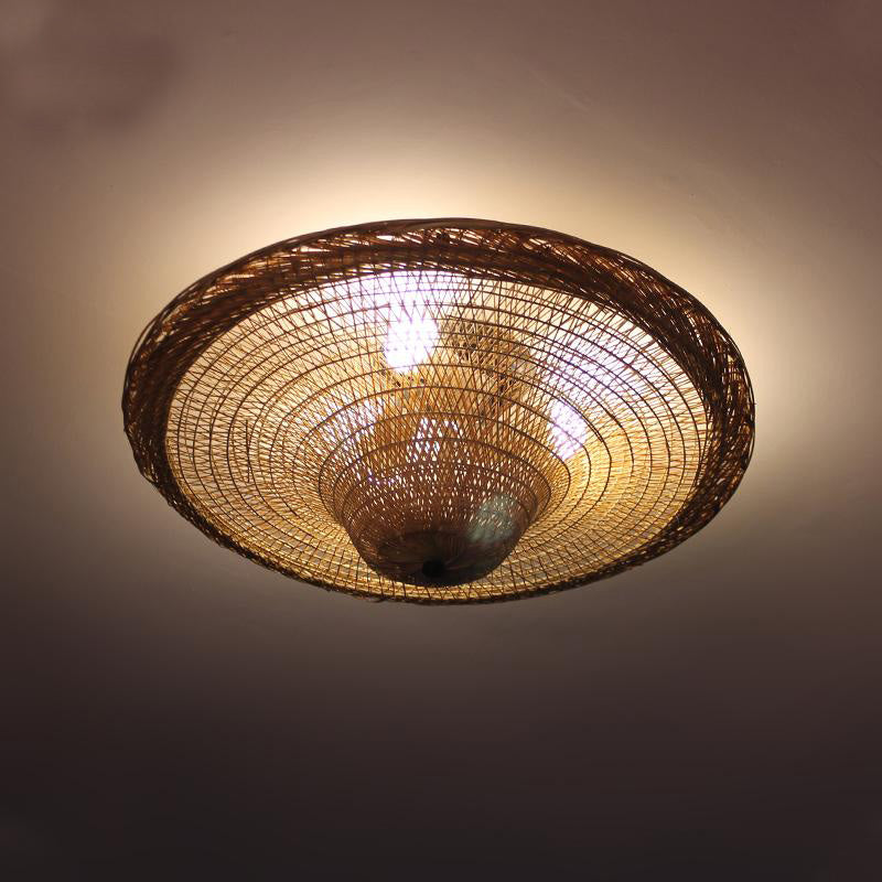 Bamboo Wicker Rattan Straw Hat Shade Ceiling Light By Artisan Living | ModishStore | Ceiling Lamps