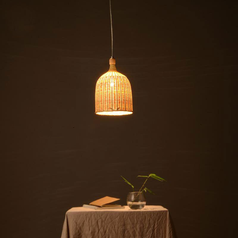 Bamboo Wicker Rattan Round Basket Bucket Pendant Light By Artisan Living-5