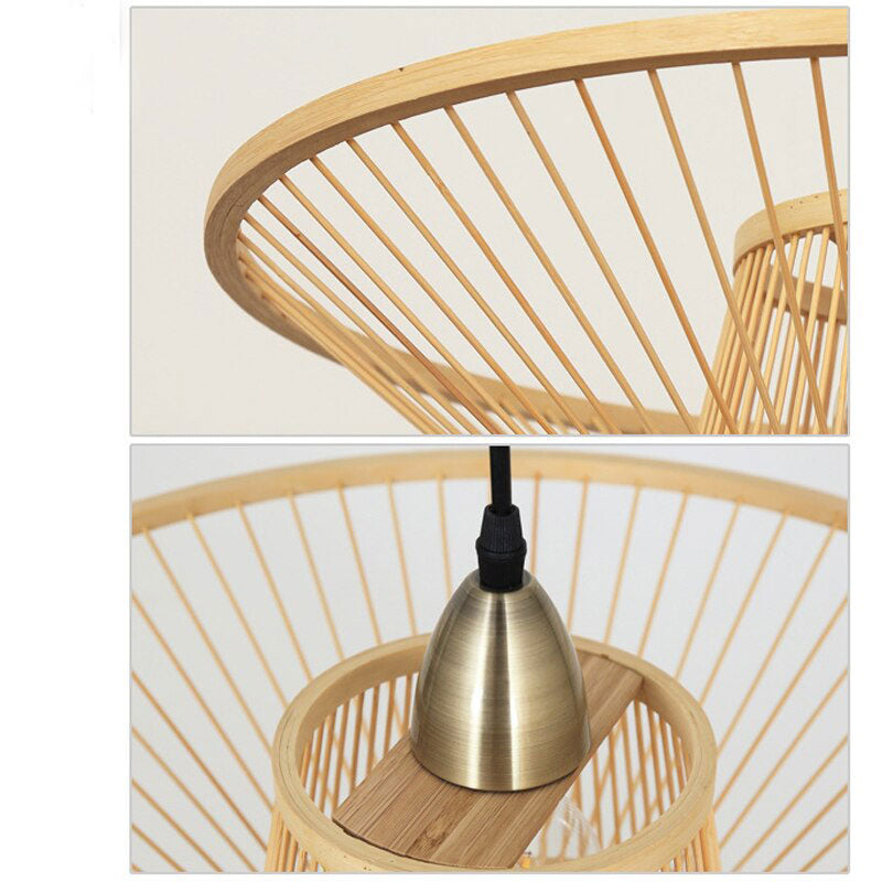Round Bamboo Wicker Rattan Rod Pendant Light By Artisan Living-3