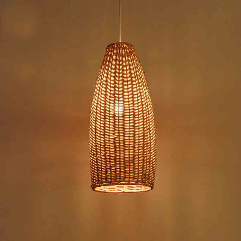 Long Wicker Rattan Lantern Shade Pendant Light By Artisan Living-3
