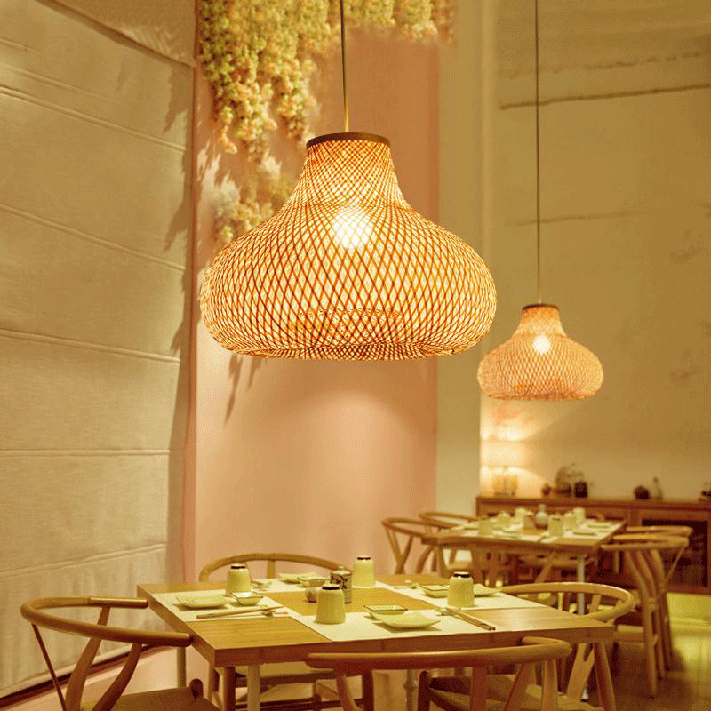 Hand Bamboo Gourd Shade Pendant Light Fixture Asian Ceiling Lamp-3
