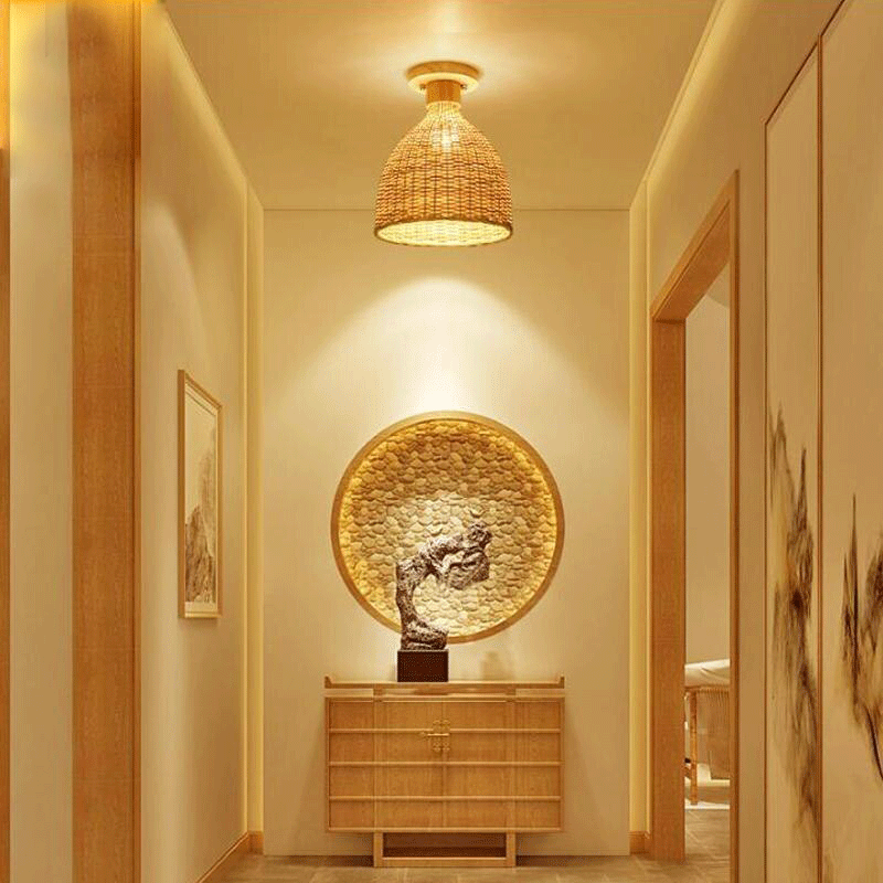 Natural Bamboo Wicker Rattan Shade Ceiling Light By Artisan Living-5