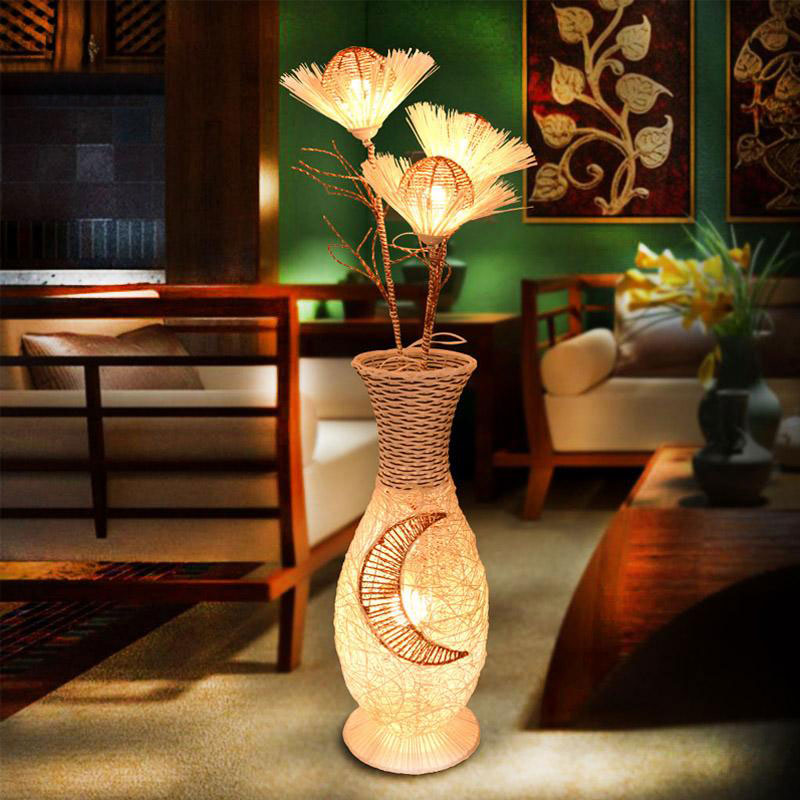 Wicker Rattan Ikebana Lampshade Floor Lamp By Artisan Living | ModishStore | Floor Lamps