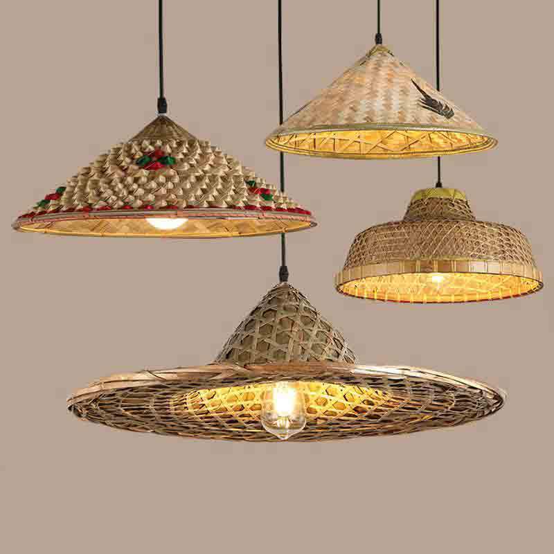 Bamboo Wicker Rattan Hat Pendant Light By Artisan Living-2