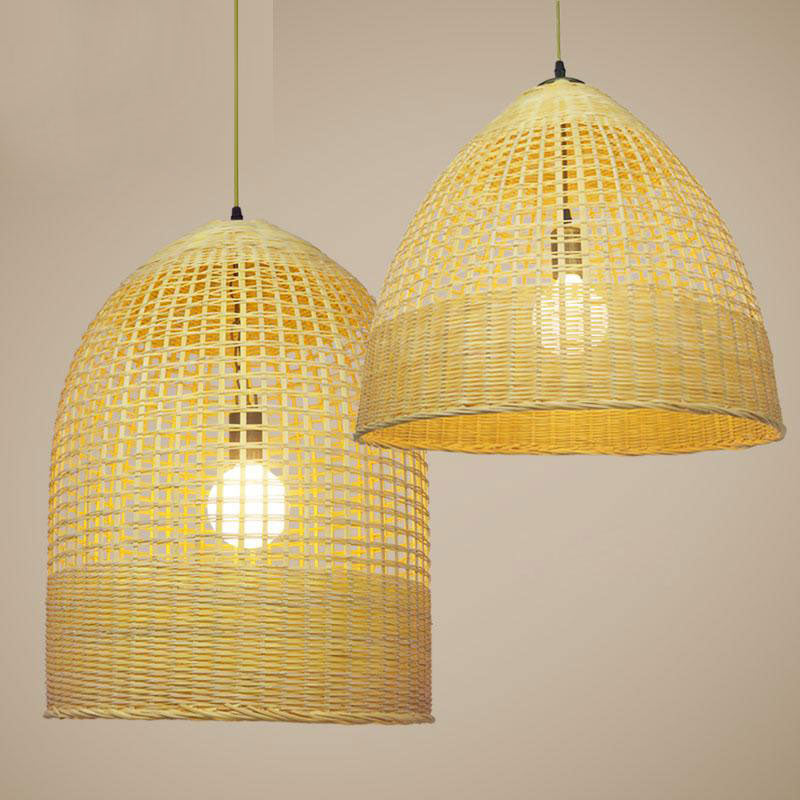 Round Bamboo Wicker Rattan Cage Shade Pendant Light By Artisan Living-6