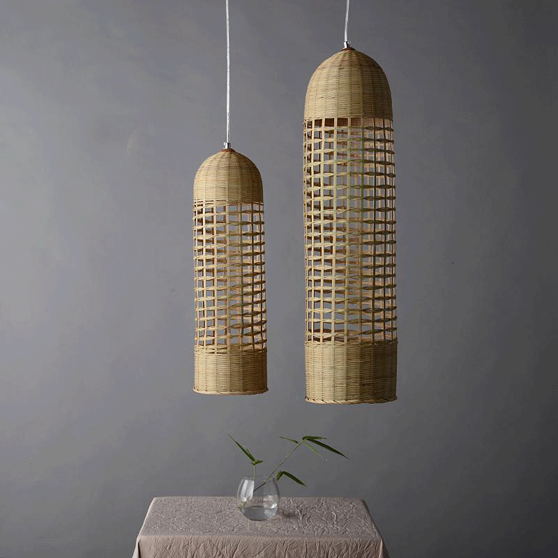 Bamboo Hand-Woven Cylinder Pendant Light By Artisan Living -Only Small Size Available | ModishStore | Pendant Lamps