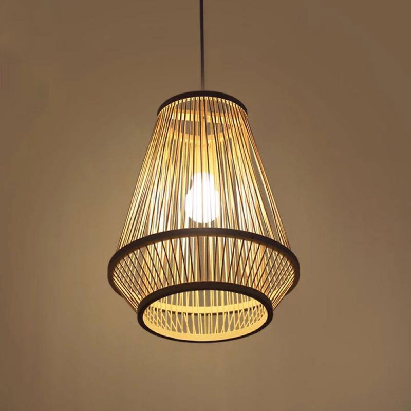 Bamboo Wicker Rattan Cage Shade Pendant Light By Artisan Living-3