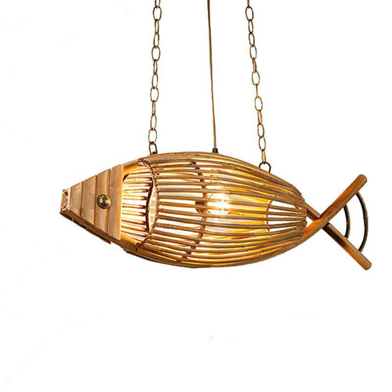 Handmade Craft Bamboo Fish Shade Pendant Light By Artisan Living-3