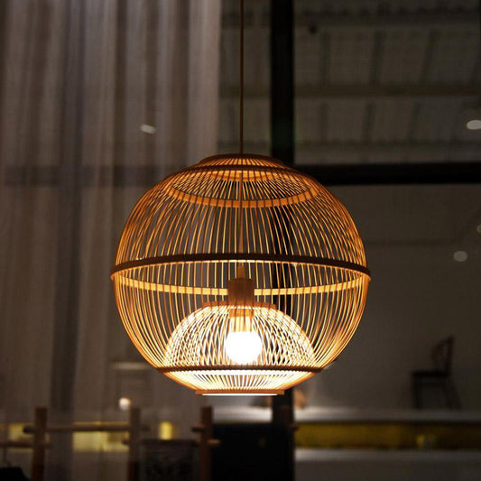 Bamboo Wicker Rattan Ball Cage Pendant Light By Artisan Living | ModishStore | Pendant Lamps