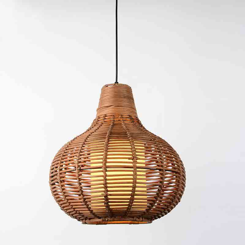 Handmade Coffee Wicker Rattan Gourd Shade Pendant Light By Artisan Liv ...