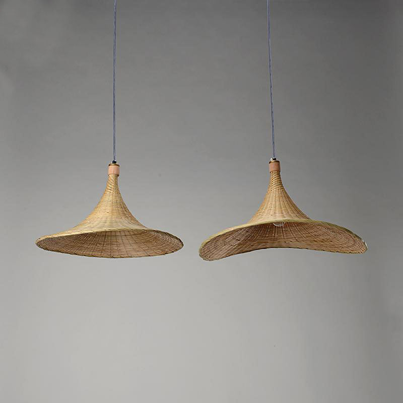 Bamboo Wicker Rattan Hat Pendant Light By Artisan Living-5