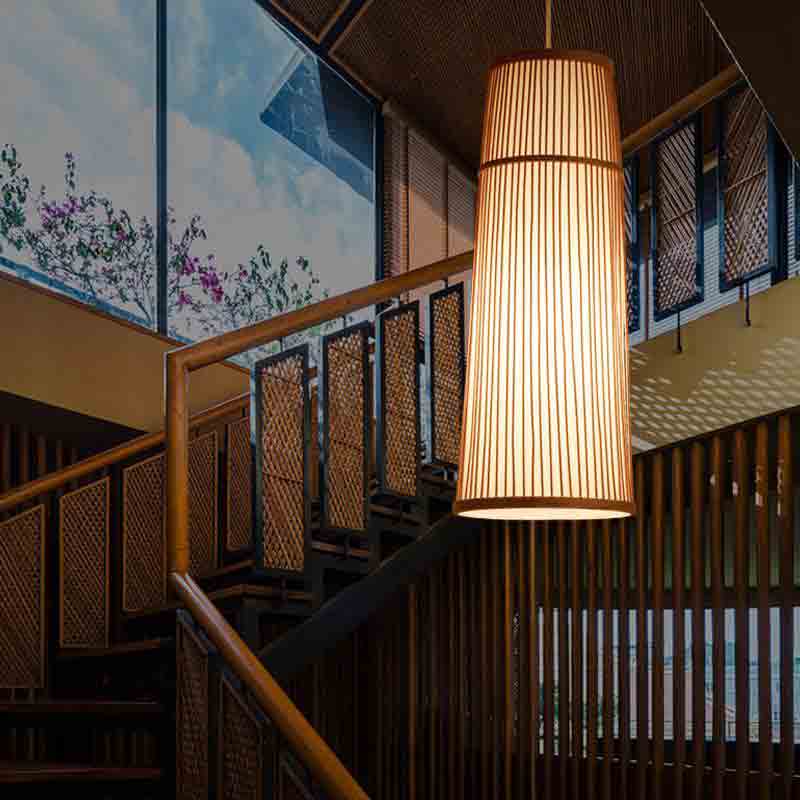 Long Bamboo Wicker Rattan Cage Pendant Light By Artisan Living-5