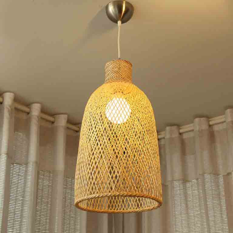 Single Bamboo Wicker Rattan Cover Shade Pendant Light By Artisan Living | ModishStore | Pendant Lamps