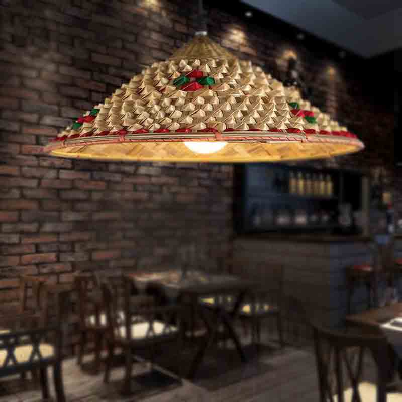Bamboo Wicker Rattan Hat Pendant Light By Artisan Living | ModishStore | Pendant Lamps
