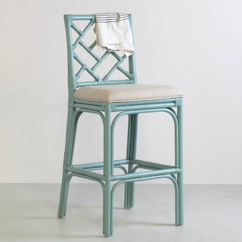 Hampton Chippendale Rattan Barstool by Jeffan in 3 colors White  Grey and sky blue . Barstool made of rattan | Bar Stools | Modishstore - 7