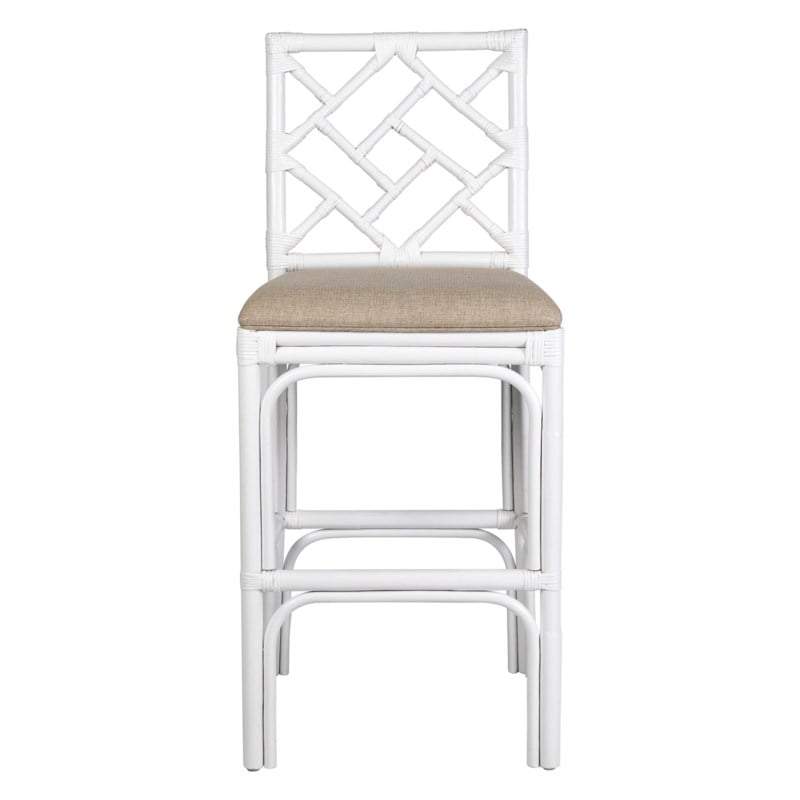 Hampton Chippendale Rattan Barstool by Jeffan in 3 colors White  Grey and sky blue . Barstool made of rattan | Bar Stools | Modishstore - 2