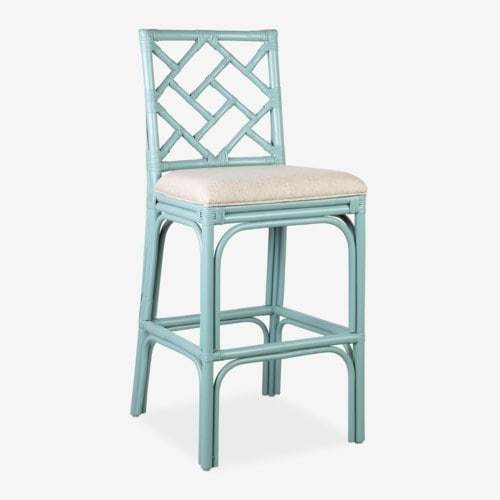 Hampton Chippendale Rattan Barstool by Jeffan in 3 colors White  Grey and sky blue . Barstool made of rattan | Bar Stools | Modishstore - 6