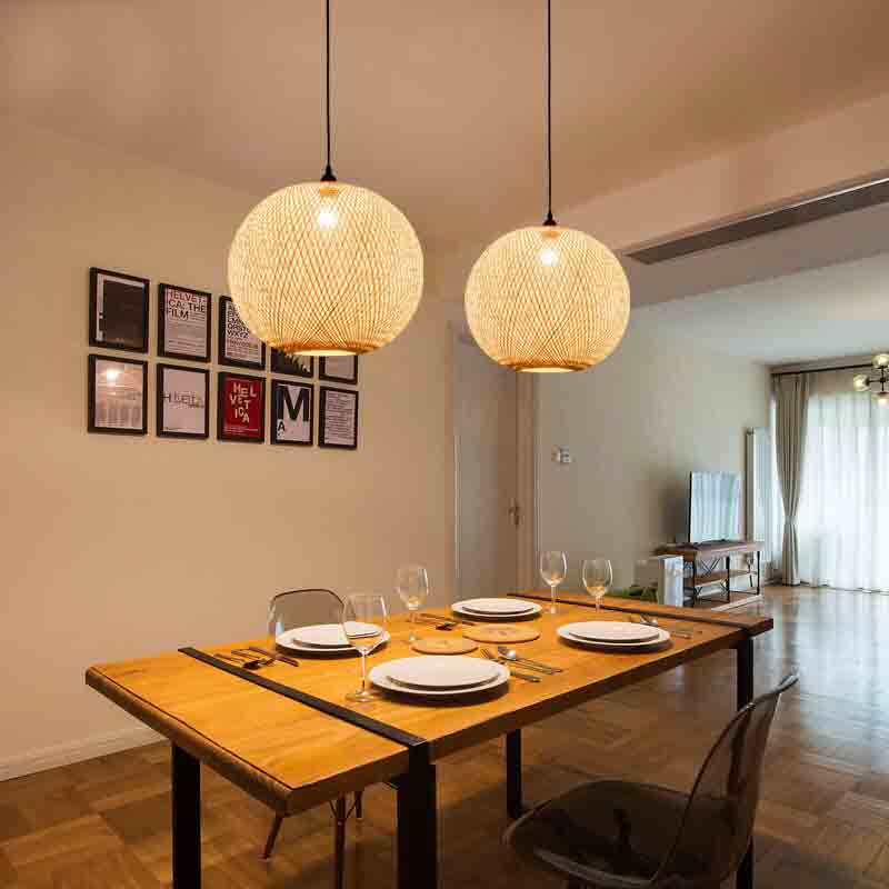 Hand Bamboo Wicker Rattan Ball Globe Sphere Pendant Lights By Artisan Living | ModishStore | Pendant Lamps-4