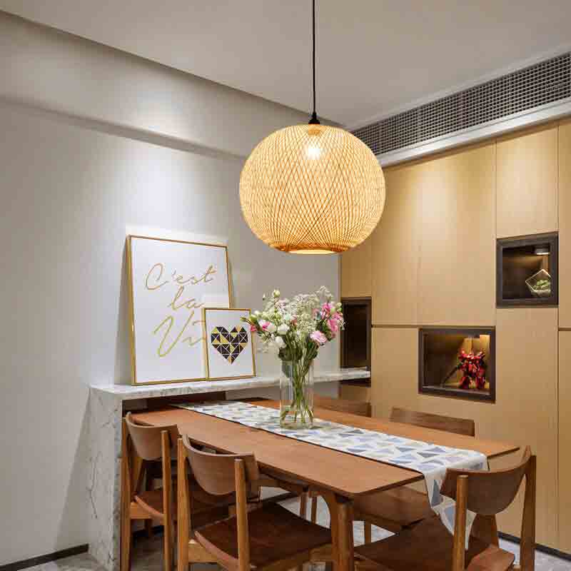 Hand Bamboo Wicker Rattan Ball Globe Sphere Pendant Lights By Artisan Living | ModishStore | Pendant Lamps-5