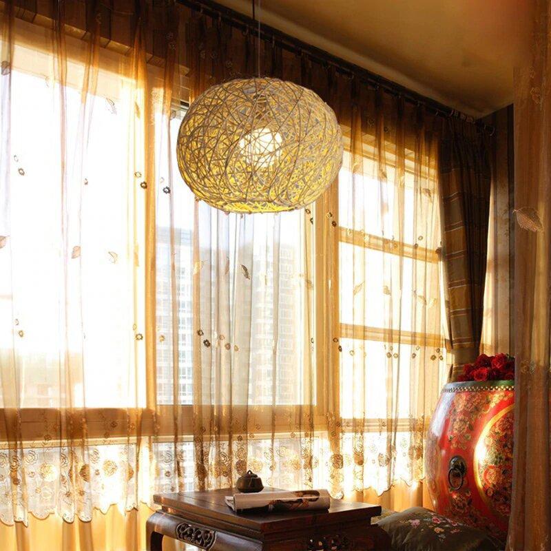 Hand-Woven Simple Beige Rattan Ball White Pendant Light by Artisan Living-4
