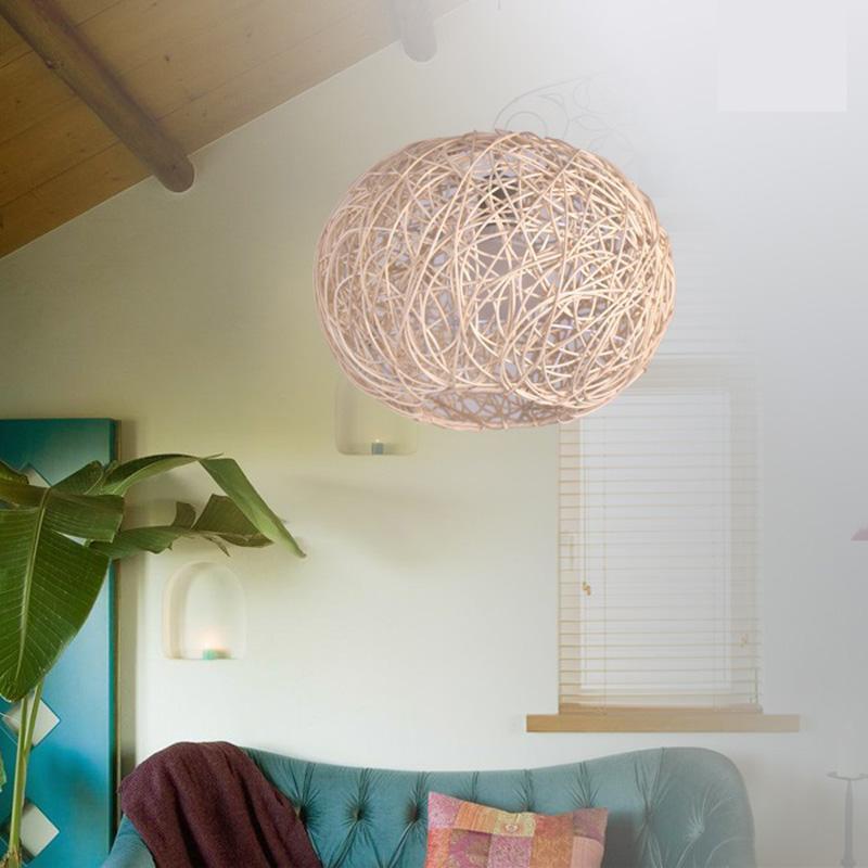 Hand-Woven Simple Beige Rattan Ball White Pendant Light by Artisan Living-5