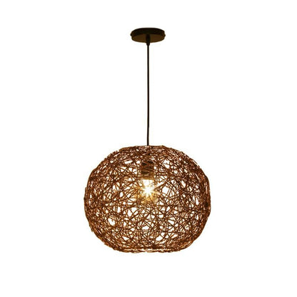 Hand-Woven Simple Beige Rattan Ball White Pendant Light by Artisan Living-6
