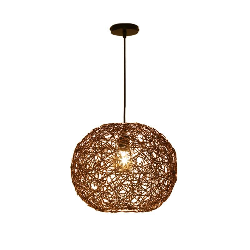 Hand-Woven Simple Beige Rattan Ball White Pendant Light by Artisan Living-6