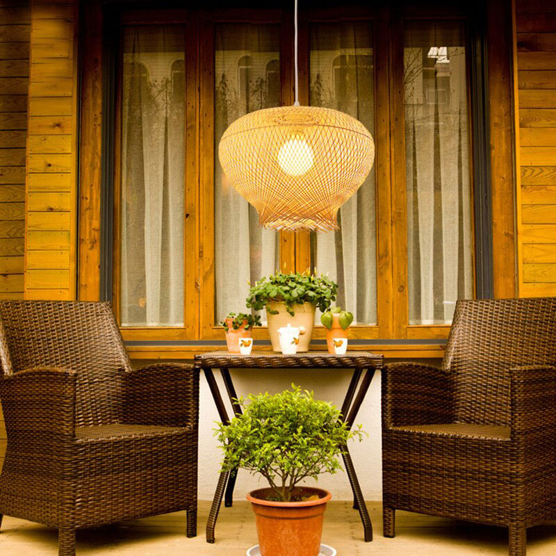 Bamboo Wicker Rattan Nest Shade Pendant Light By Artisan Living-5