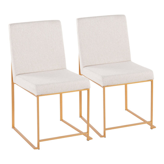 High Back Fuji Contemporary Dining Chair in Gold Steel and Beige Fabric By LumiSource - Set of 2 | Dining Chairs | Modishstore