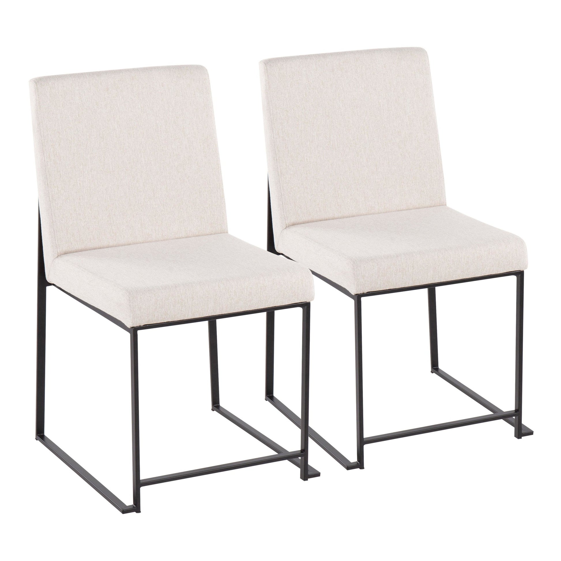 High Back Fuji Contemporary Dining Chair in Black Steel and Beige Fabric By LumiSource - Set of 2 | Dining Chairs | Modishstore