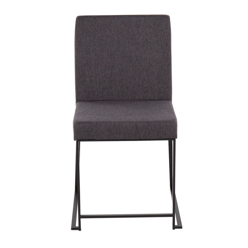 High Back Fuji Contemporary Dining Chair in Black Steel and Charcoal Fabric By LumiSource - Set of 2 | Dining Chairs | Modishstore - 2