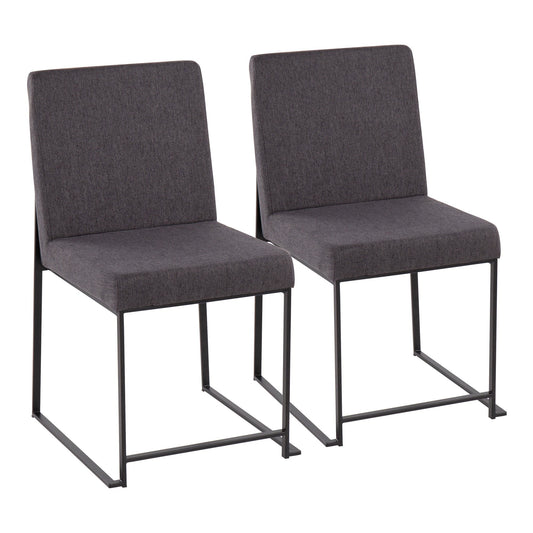 High Back Fuji Contemporary Dining Chair in Black Steel and Charcoal Fabric By LumiSource - Set of 2 | Dining Chairs | Modishstore