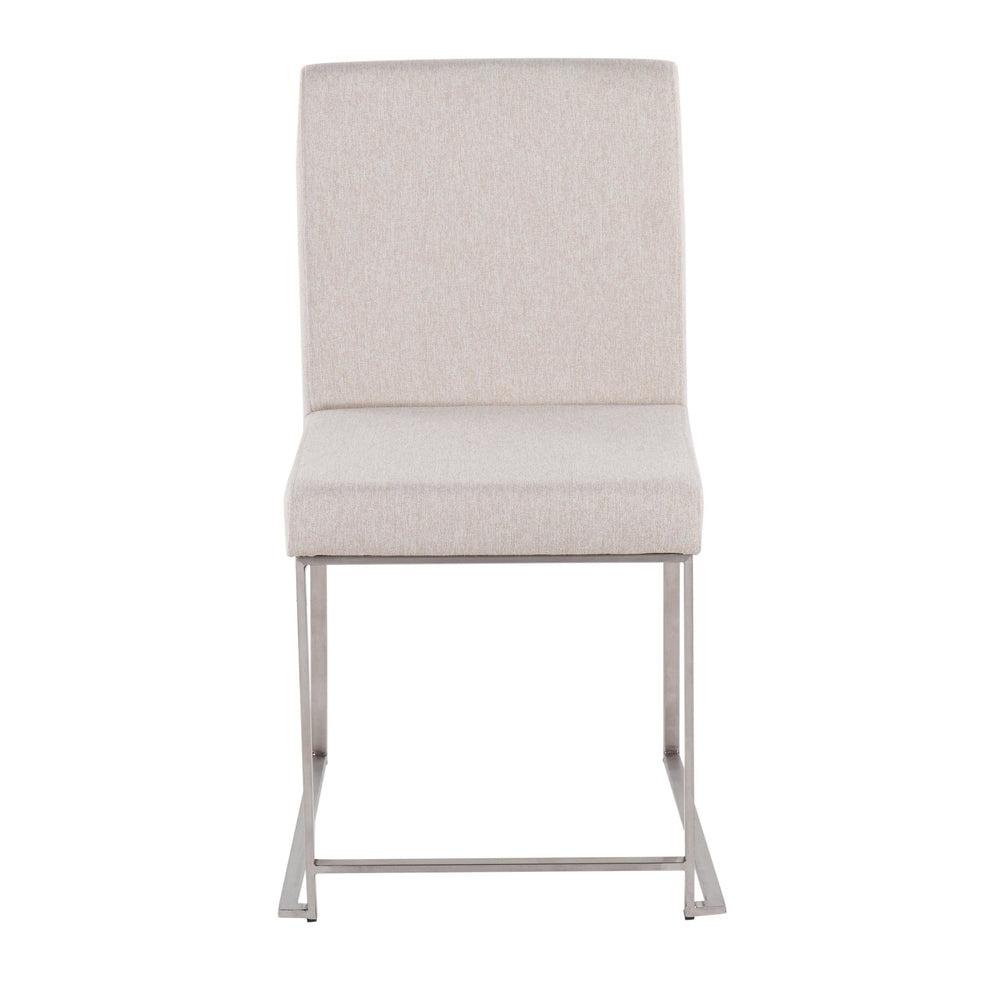 High Back Fuji Contemporary Dining Chair in Brushed Stainless Steel and Beige Fabric By LumiSource - Set of 2 | Dining Chairs | Modishstore - 2