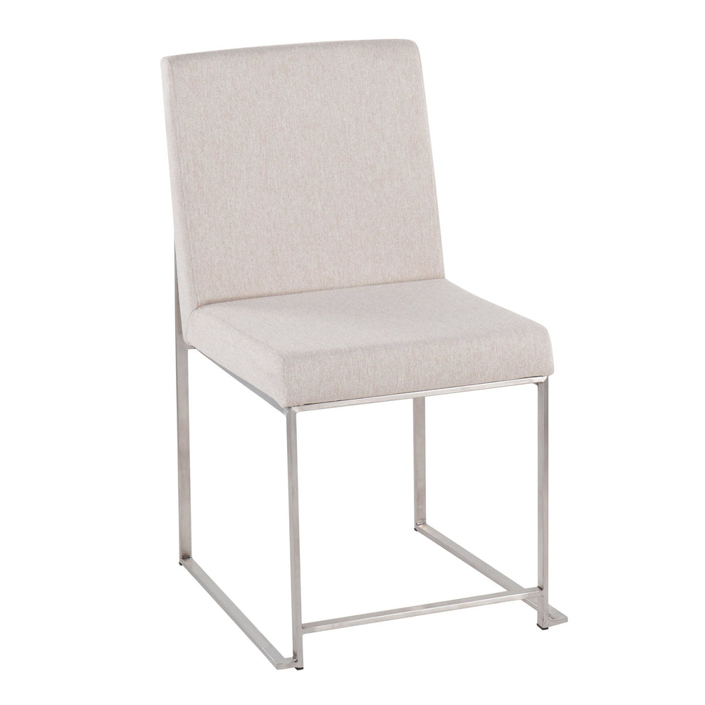 High Back Fuji Contemporary Dining Chair in Brushed Stainless Steel and Beige Fabric By LumiSource - Set of 2 | Dining Chairs | Modishstore - 5