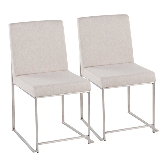 High Back Fuji Contemporary Dining Chair in Brushed Stainless Steel and Beige Fabric By LumiSource - Set of 2 | Dining Chairs | Modishstore