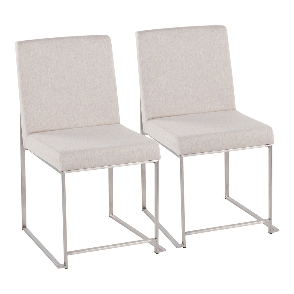 High Back Fuji Contemporary Dining Chair in Brushed Stainless Steel and Beige Fabric By LumiSource - Set of 2 | Dining Chairs | Modishstore