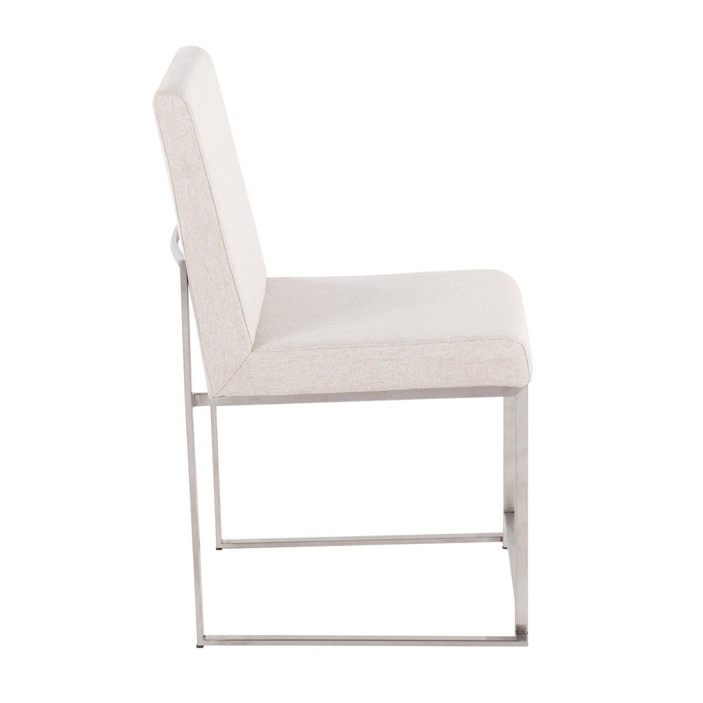 High Back Fuji Contemporary Dining Chair in Brushed Stainless Steel and Beige Fabric By LumiSource - Set of 2 | Dining Chairs | Modishstore - 6