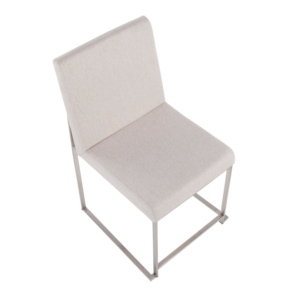 High Back Fuji Contemporary Dining Chair in Brushed Stainless Steel and Beige Fabric By LumiSource - Set of 2 | Dining Chairs | Modishstore - 3