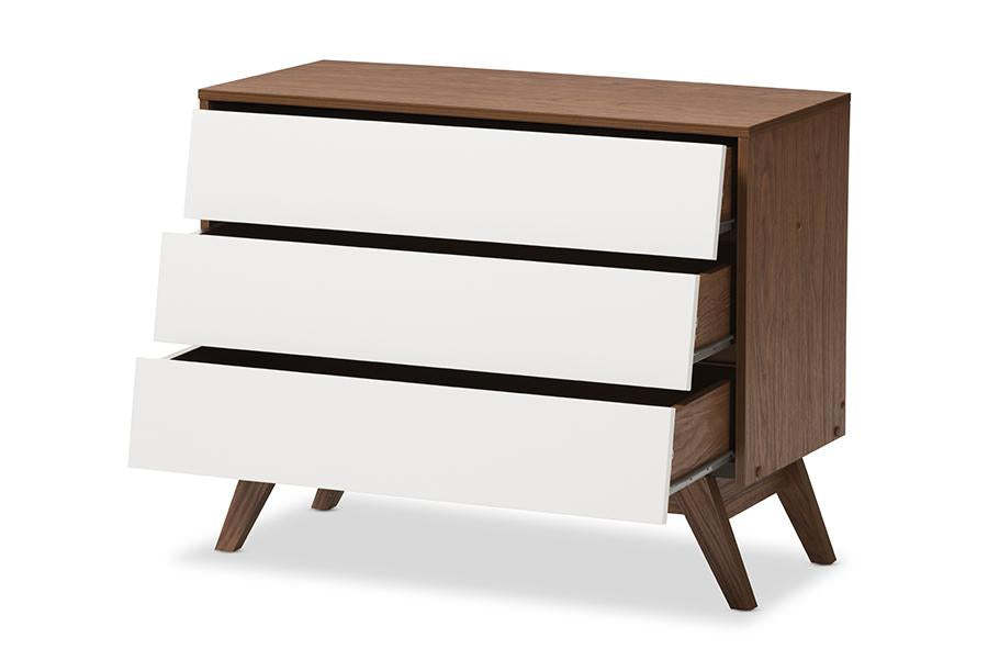 baxton studio hildon mid century modern white and walnut wood 3 drawer storage chest | Modish Furniture Store-3