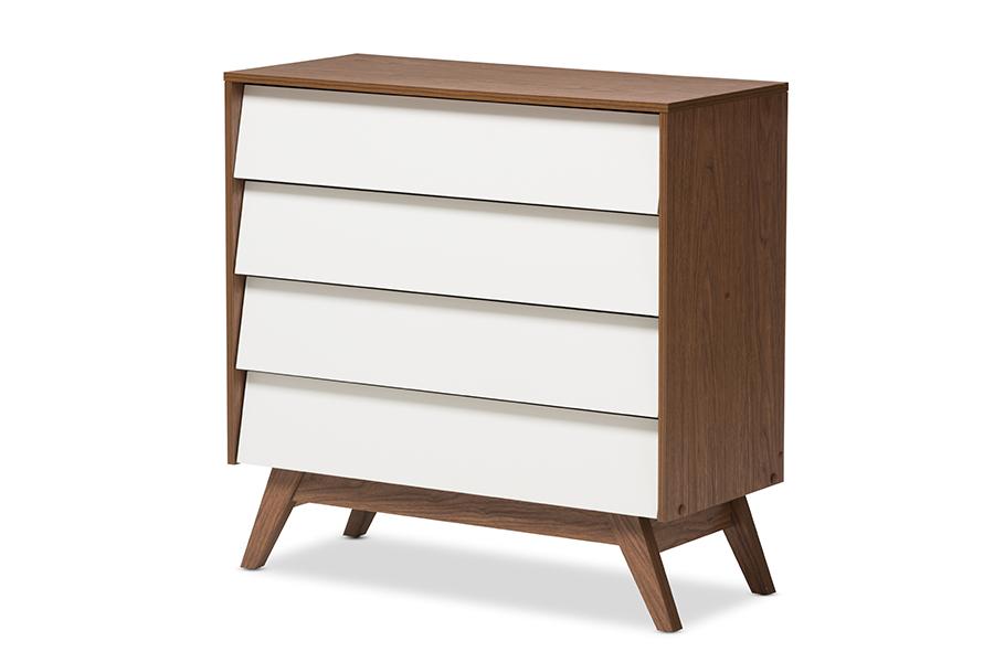 baxton studio hildon mid century modern white and walnut wood 4 drawer storage chest | Modish Furniture Store-3