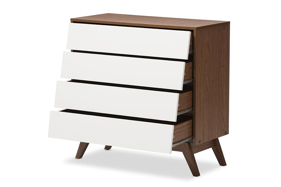 baxton studio hildon mid century modern white and walnut wood 4 drawer storage chest | Modish Furniture Store-2